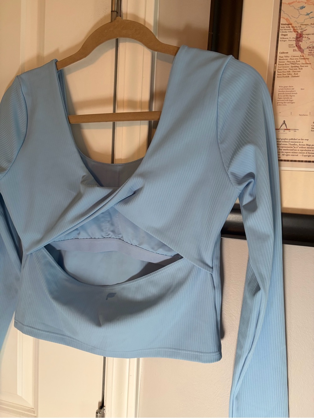Fabletics ribbed Light Blue Crop Top built matching flare legging set